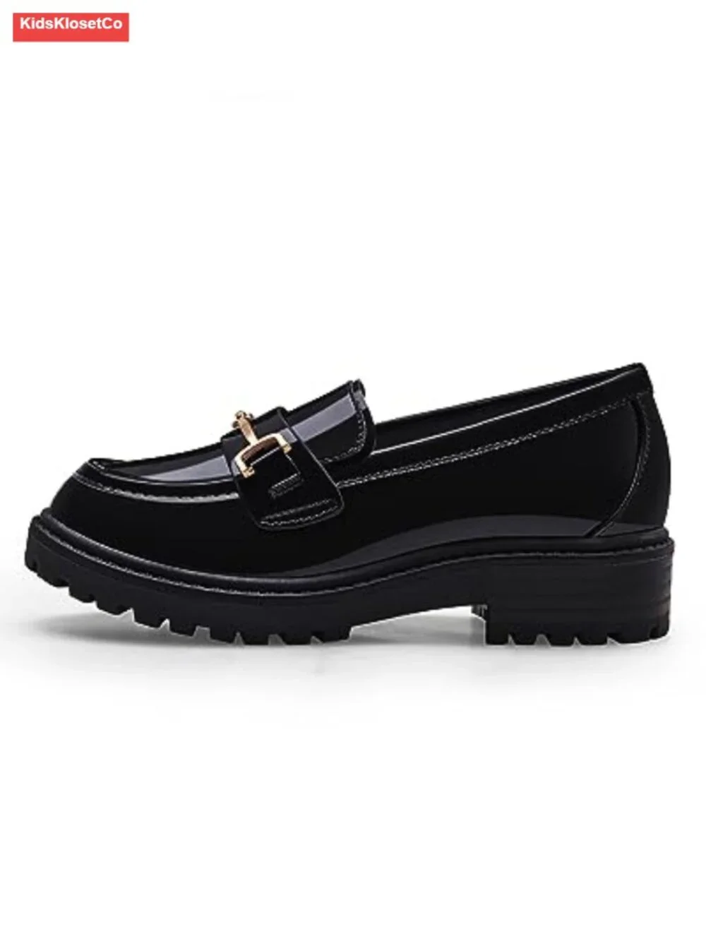 Girl's Platform Loafers Slip-On Chain Chunky Heel Faux Leather